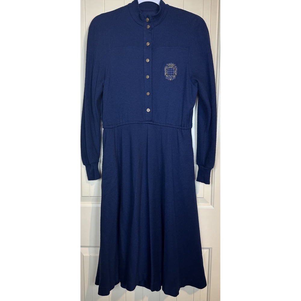 California Girl Vintage 70s Coastal Knit Midi Dress Womens‎ 4 embroidered crest